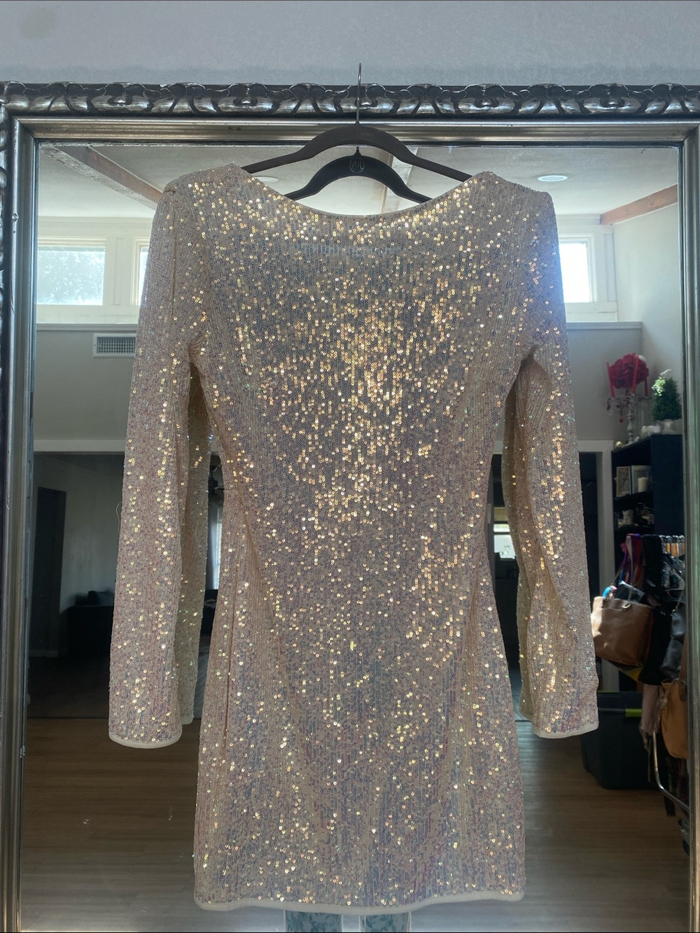 privy Gold Sequin Long Sleeve Mini Dress